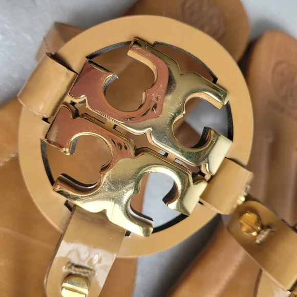 Tory Burch Metal Miller 2 Leather Sandals Tan Size 10 - Picture 11 of 12